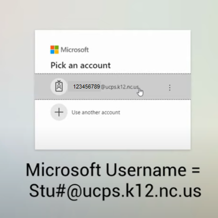 Important reminder for #TeamUCPS students and teachers. The Microsoft username and password are different than our other accounts. NOTE there is no STUDENT in this username! @AGHoulihan @UCPSNC @UCPS_ICTeam @LisaEdTech #UCPSLibraryLife