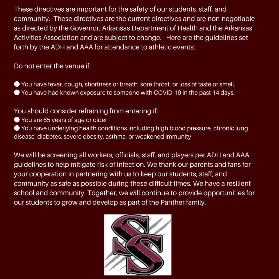 Siloam_Panthers's tweet photo. We are excited to host our first sporting events next week!  While there are limitations, we are committed to #maskup to support and care for our students!  We are looking forward to seeing you all next week! #pantherpride #pantherfamily #siloamspringsathletics https://t.co/aEZgv7DloM