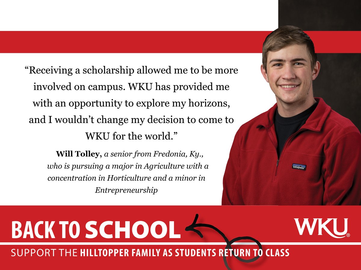 wkuphilanthropy's tweet photo. By making a gift through the Back to School #SpiritFunder campaign, you will directly benefit #WKU students as they pursue their educational dreams. Please consider making a gift today to support students like Will. https://t.co/nh8zjSeO2L #TogetherWKU https://t.co/cAnQY9pBc9