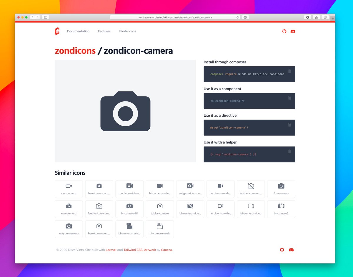 driesvints's tweet photo. The #BladeUIKit site will feature a search for all the third party Blade Icons packages. Search for the icon you need in your project. Immediately know how to install and use it.
Powered by @LaravelLivewire.
Thanks to @mazedlx and @nuernberger_me for their work on this! 👏 https://t.co/RtR4YXnMl5