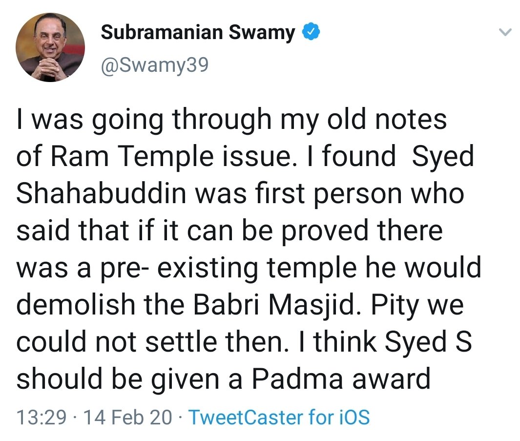Syed Shahabuddin, who edited/published a journal “Muslim Indian“ (not Indian Muslim), who opposed the Shahbano judgment, who was at forefront of demanding a ban on the Satanic Verses, who was associated with AIMPLB & Babri Action Committee. Was willing to demolish Babri. Sure.