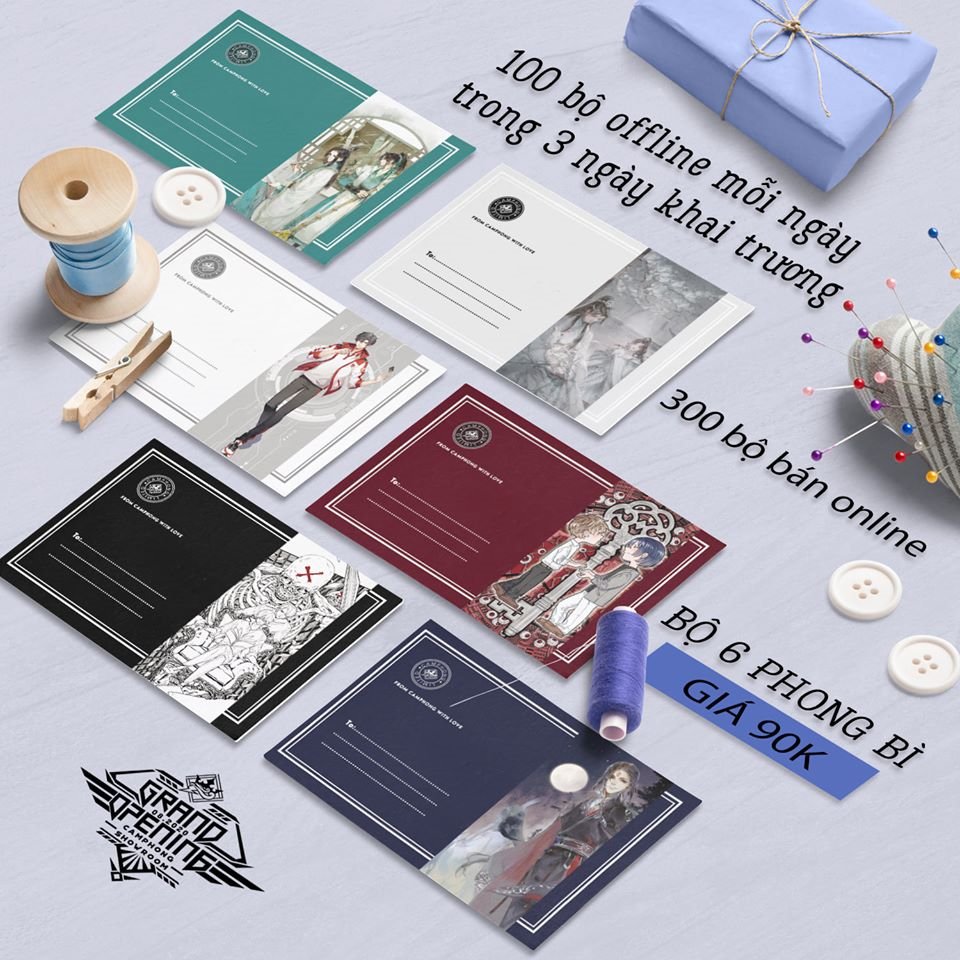 CamphongS's tweet photo. SET LIMITED ENVELOPE

Product informations:
- Size: 16 x 11 cm
- Quantity: 6 pcs ("Mo Dao Zu Shi" x 1, "The Scum Villain's Self-Saving System" x 2, "Qi Ren Huan" x 1, "Kaleidoscope of Death" x 1, "The King's Avatar" x1)

#CamPhongShowroom #Grand_Opening #Set_Limited_Envelope https://t.co/a9m6AHIHCy