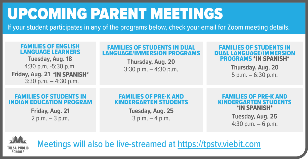 The Indian Education team will hold a parent meeting via Zoom on Friday, Aug. 21 at 2 p.m. about plans for supporting students in the Indian Education program during the upcoming school year. Check out the schedule below for upcoming parent meetings: