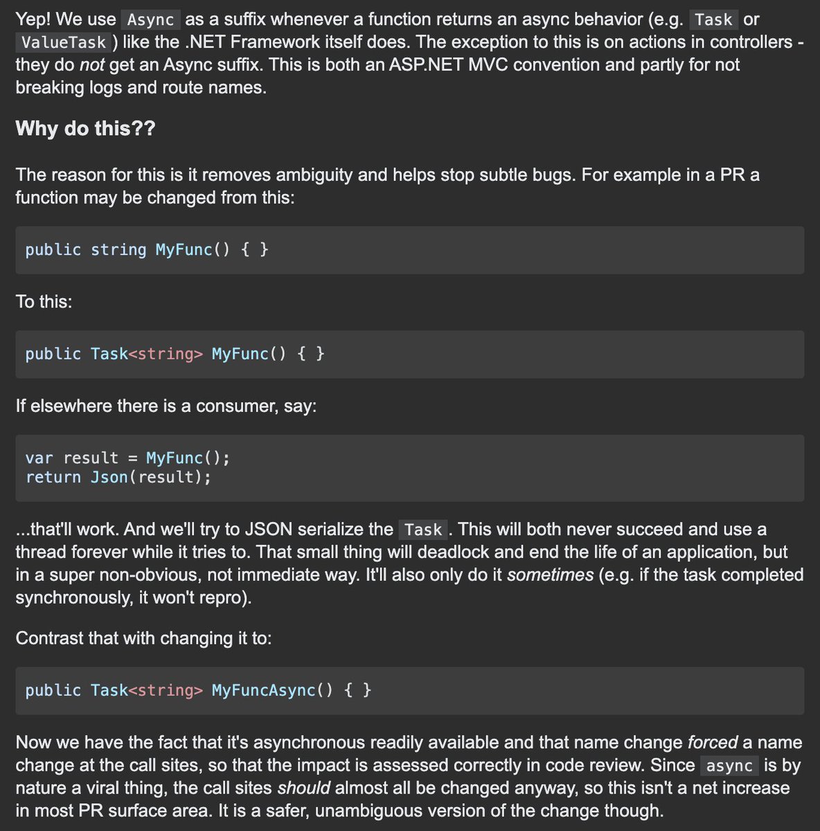 Nick_Craver's tweet image. I got a good internal question today about if we had a convention around Async suffixes. Yep! Answer here: