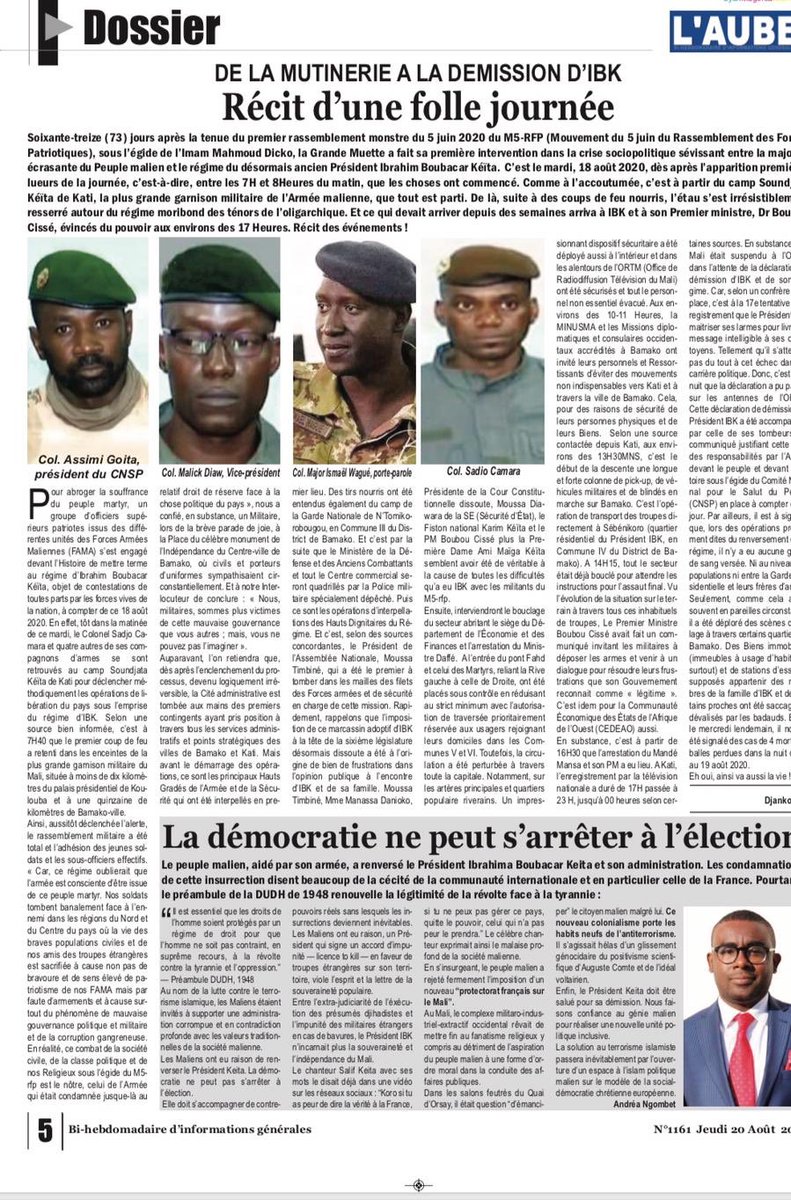 andrea_ngombet's tweet photo. Le peuple malien est debout, il ne s’endormira plus. 

(Re) voir notre analyse de la démission du Président IBK dans le journal malien l’Aube #Mali #Africtivistes #IBKDemission https://t.co/vyMWu8k42t