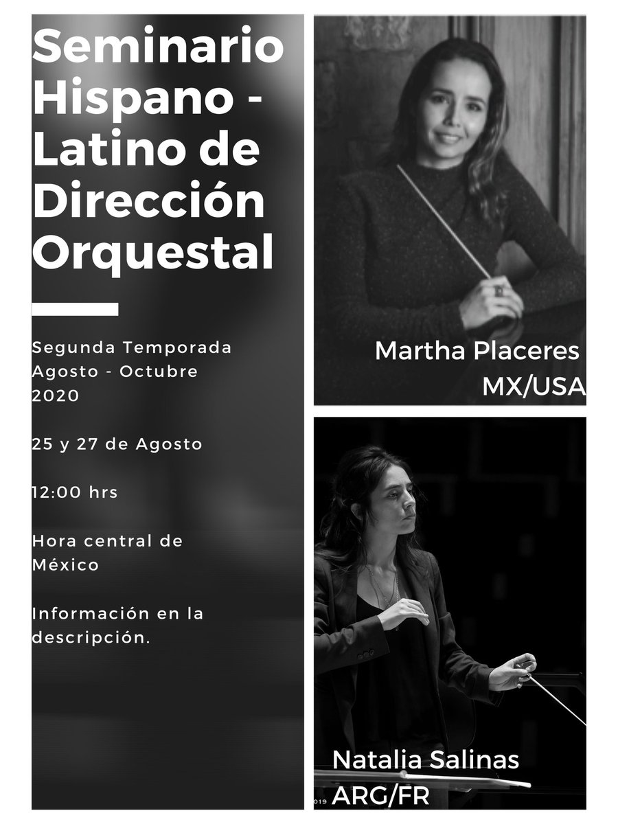 Seminario Hispano - Latino de Dirección Orquestal

- Martha Placeres : "Guía básica para marcar una partitura"
- Natalia Salinas: "Desafíos en la Dirección de la Música de los siglos XX y XXI" 
.
Las inscripciones están abiertas: 
forms.gle/Ftp7PiHJgcwQ2q…