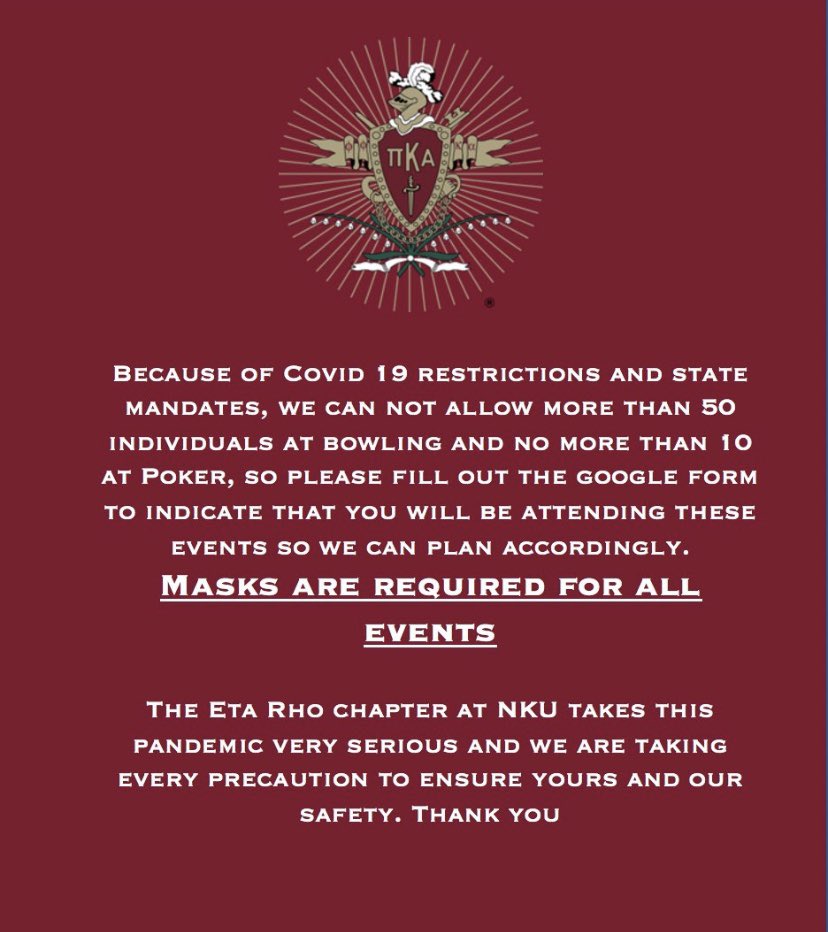 nkupikes's tweet photo. Fall Rush schedule is here! 🎉🥳 Fill out the google forms attached if your interested in taking the first step into the rest of your college career and meeting the great men of Pi Kappa Alpha! 

Bowling - https://t.co/VfEqMsqncm 

Poker - https://t.co/xqYz8ePqVv https://t.co/ZCKhVPSLGW