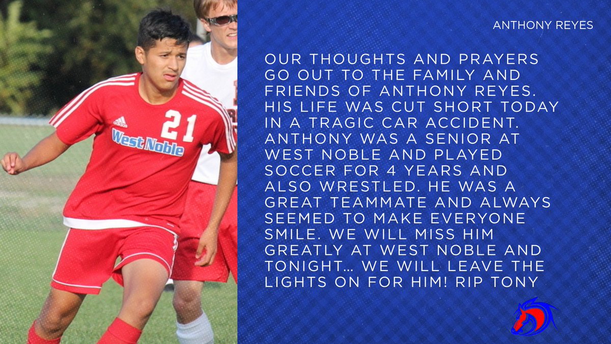 WestNobleAD's tweet photo. Thoughts and prayers to Anthony's family and friends.  He will be greatly missed in our school and community🙏.  My heart hurts today. https://t.co/Yx8U0SHGv4