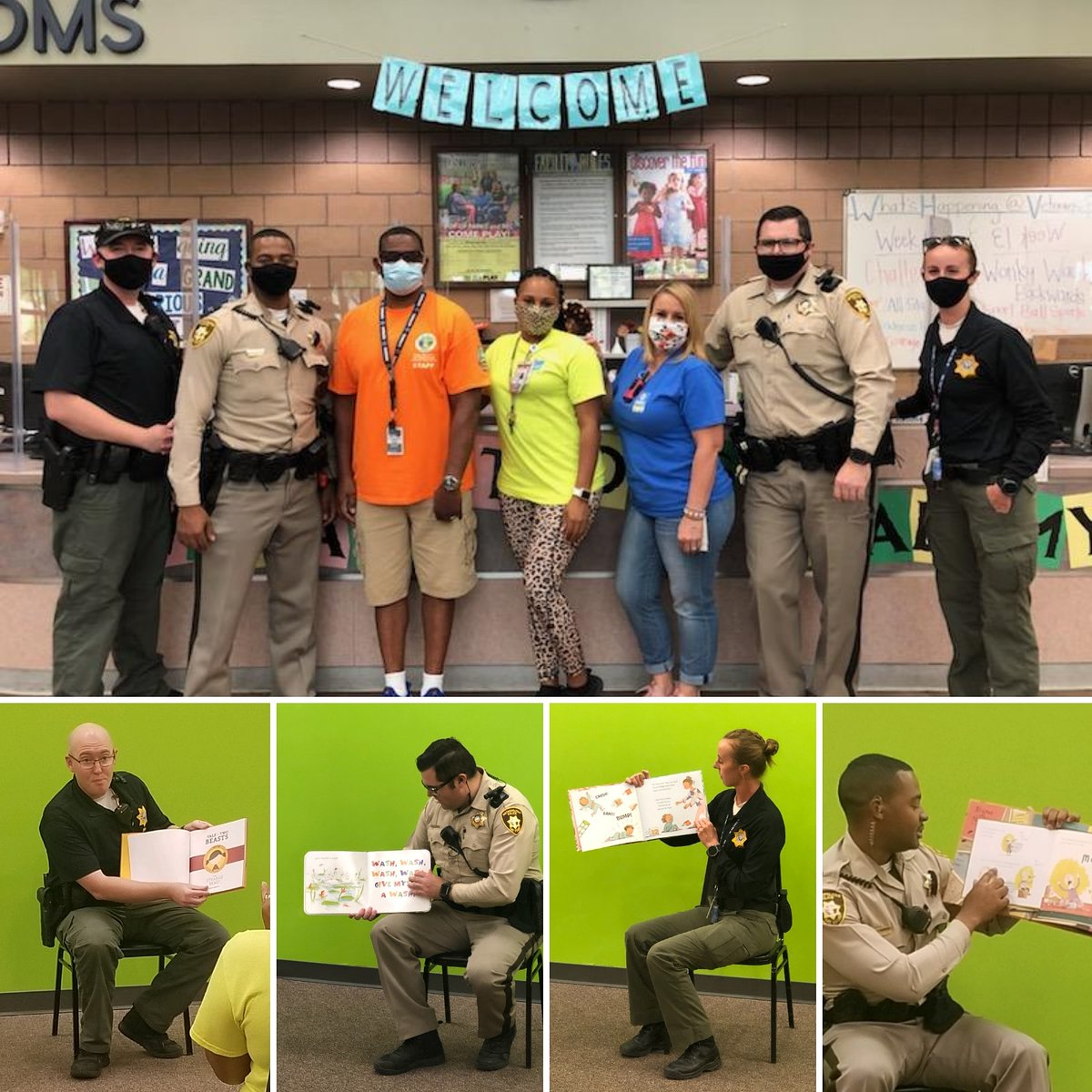 LVMPD_Summerlin's tweet photo. So much fun helping kick off #vegasstrongreadingweek by reading a few 📚 for the kiddos! 👀 for the 🎥 featuring our 👮‍♀️👮🏼‍♂️ from Summerlin reading some super fun 📚 and encouraging our youth to always stay #vegasstrong with their schoolwork! @LVMPD @lvmpdSummerlin #discoverthefun https://t.co/Q12ZCNlQwo