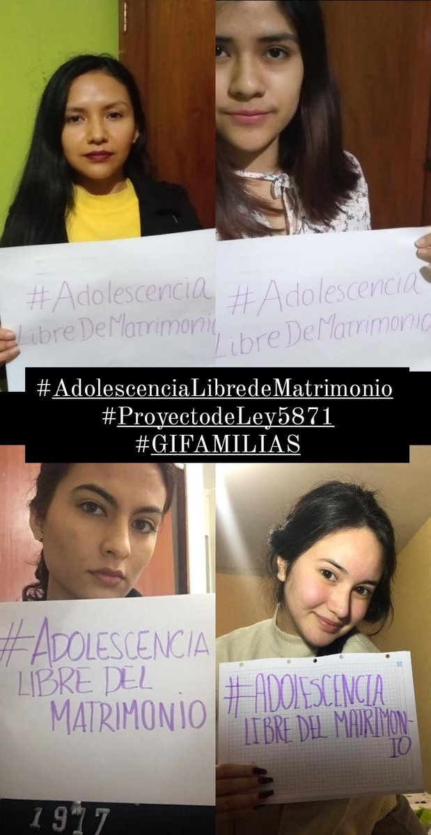 GIFAMILIAS's tweet photo. ♦️#GIFAMILIAS TE INVITA A UNIRTE A LA CAMPAÑA‼️ #AdolescenciaLibredeMatrimonio
¿Tú también te unes? Envíanos tu foto 🤍🔝💯
Aquí te dejamos el #ProyectodeLey5871 👇🏼👀 https://t.co/4M6jUyOMi6
#PlenoMujer
#AgendaMujer 💪🏿
#AdolescenciaLibreDeMatrimonio
#GIFAMILIAS
@arlettecontrers https://t.co/1QLn1i2xMi
