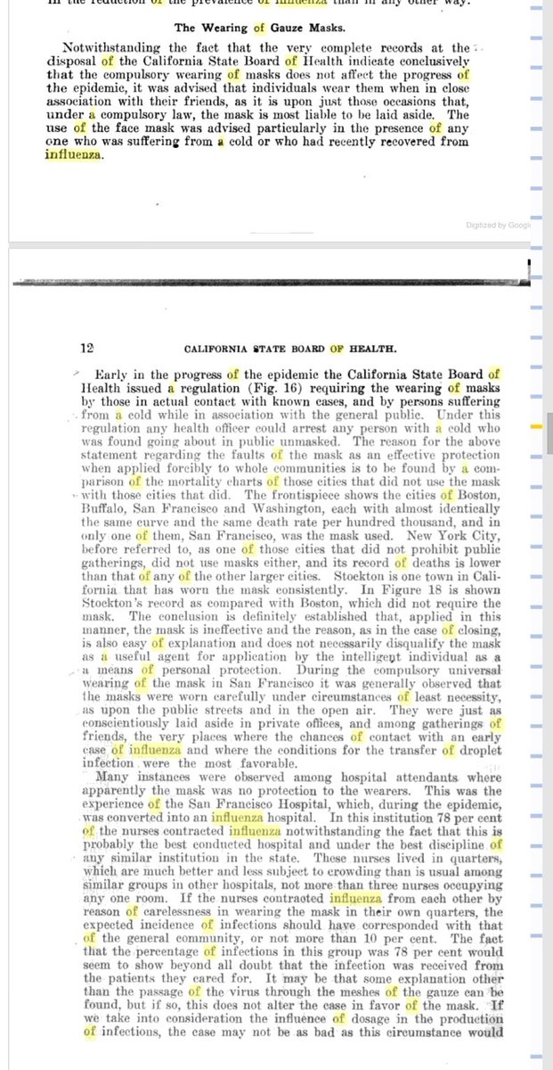 As we can see, starting on page 12 this book addresses the mask mandates put in place in major cities at the time and compared their effect to cities with no such mandate. The conclusion was that masks where ineffective.