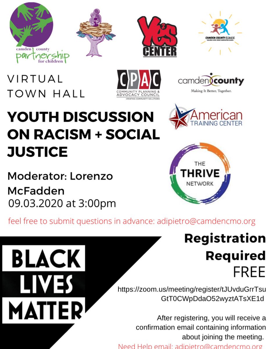 MyThriveNetwork's tweet photo. The next youth forum on racism is coming up in a couple of weeks. Thrive is a cosponsor, and this months event will be hosted by THRIVE’s very own Executive Director! Attendance is free, so register now! #socialjustice #EndRascism #Letyourvoicebeheard #YouthVoicesMatter https://t.co/Zz4lWoFSHo