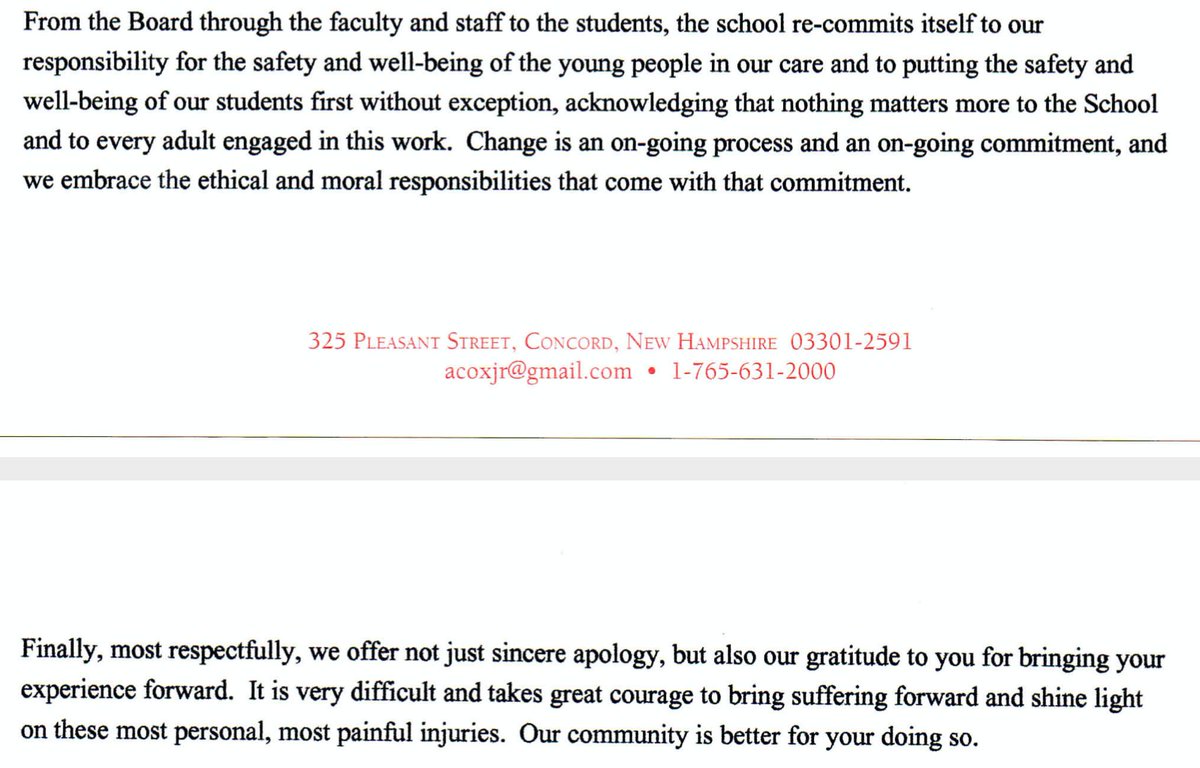 The last graf states their commitment to change and offers gratitude to me for sharing my experience.