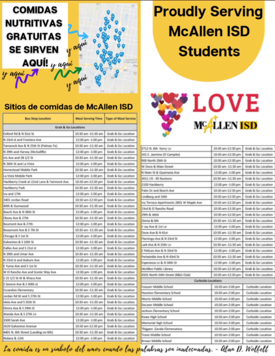 MISD_Parents1's tweet photo. Parents can view @McAllenISD
 Meal Program for information on Grab n Go locations and interactive map! 
https://t.co/0R1TADXmef… #WeAreReady https://t.co/oVikqgHZ68