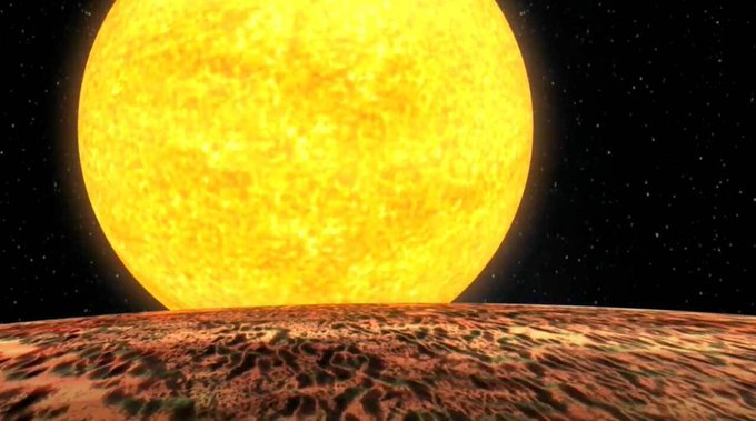 An illustration of a rocky exoplanet with a bright star close by