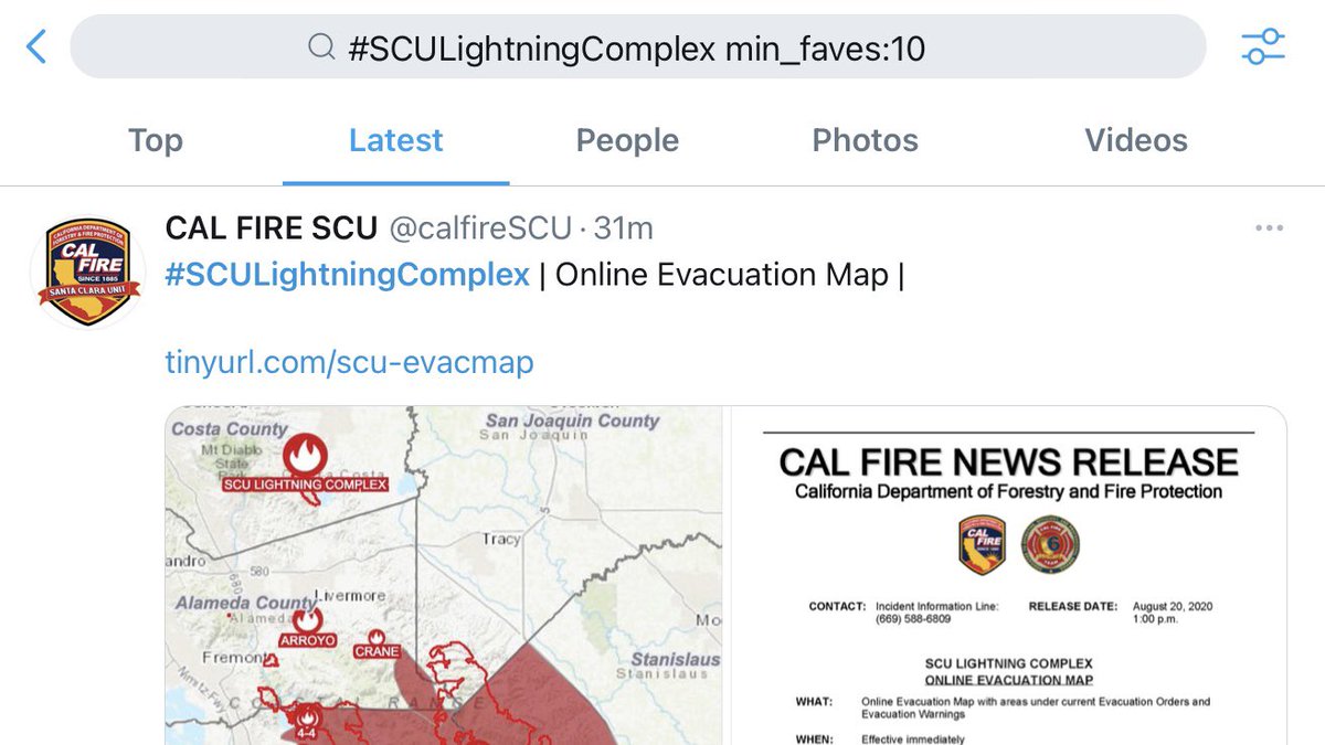 Currently California is battling multiple wildfires, and it can be challenging to see up-to-the-minute news. I use the fire’s hashtag and the min_faves filter together to see the latest reputable tweets. A bummer of an example, but it’s an important one.