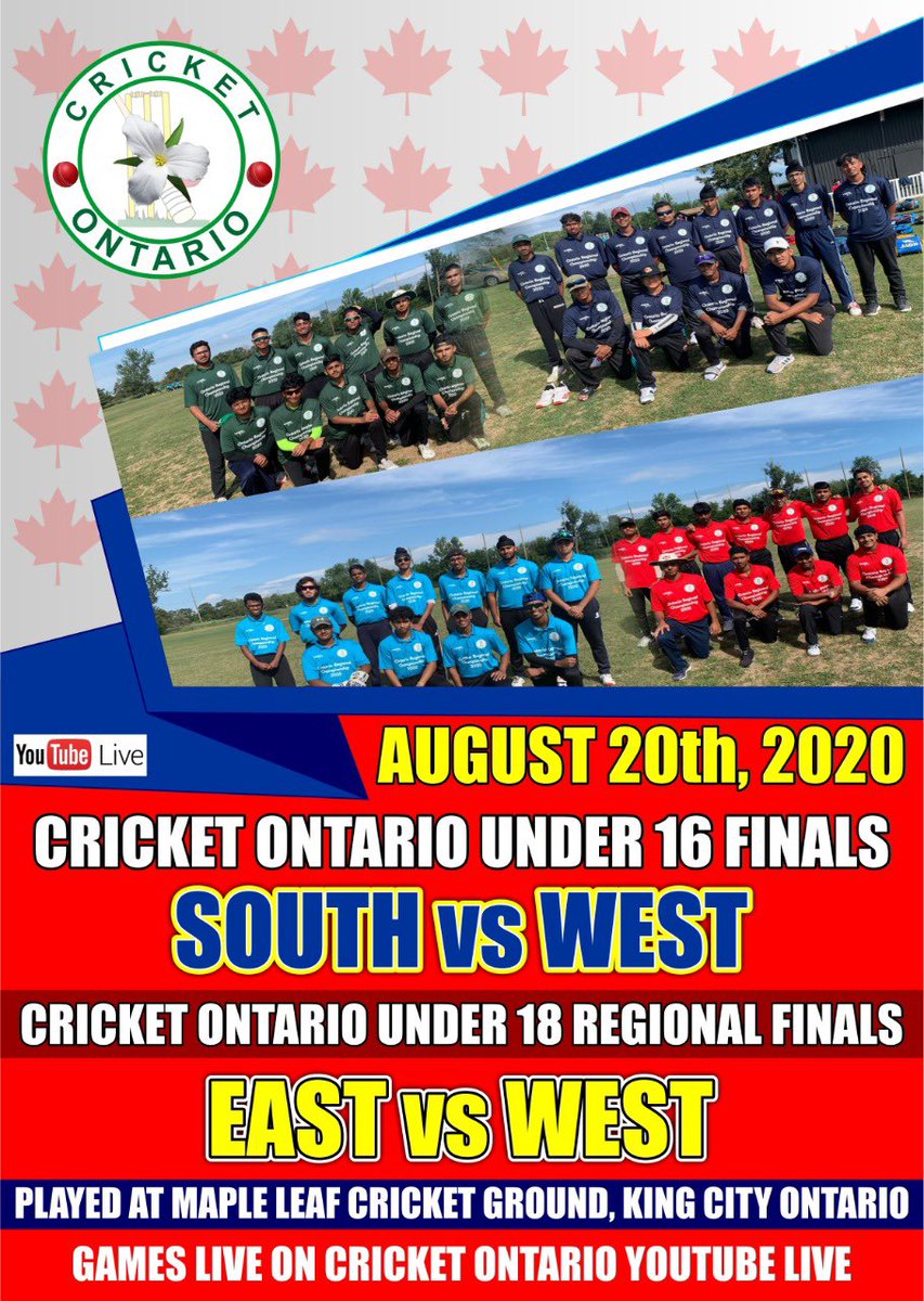 Live ball by ball scores on cricclubs.com/CricketCouncil…
Follow live stream of both U16 and U18 finals of the 2020 regional championships live
facebook.com/CricketOntario/
youtube.com/c/CricketOntar… #livestream #cricket #livecricket #youthcricket #40overcricket #ontariocricket #youthathletes