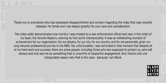 BleacherReport's tweet image. Raptors president Masai Ujiri releases statement about systemic racism and altercation with security during 2019 NBA Finals