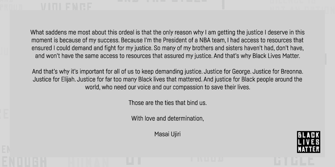 BleacherReport's tweet image. Raptors president Masai Ujiri releases statement about systemic racism and altercation with security during 2019 NBA Finals