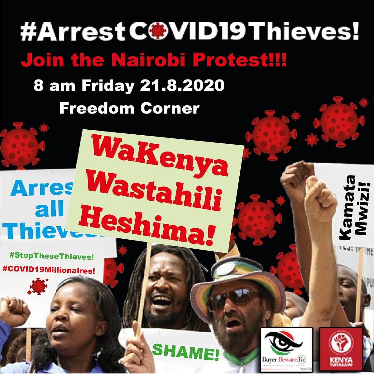 @USAIDKenya to withdraw 400B from Kenya over @Kemsa_Kenya #covid19millionares #COVID19KE theft...

@WanjeriNderu #STOPTheseTHIEVES I am told you are a person of interest because of 👇🏾👇🏾👇🏾

See you tomorrow at Freedom Corner Uhuru Park!

#ArrestCOVID19Thieves