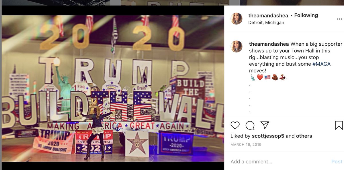 Now, in April, 2019 she was attending another Build The Wall Town Hall event AND in March, she visited another Build The Wall event in Detroit MI5/