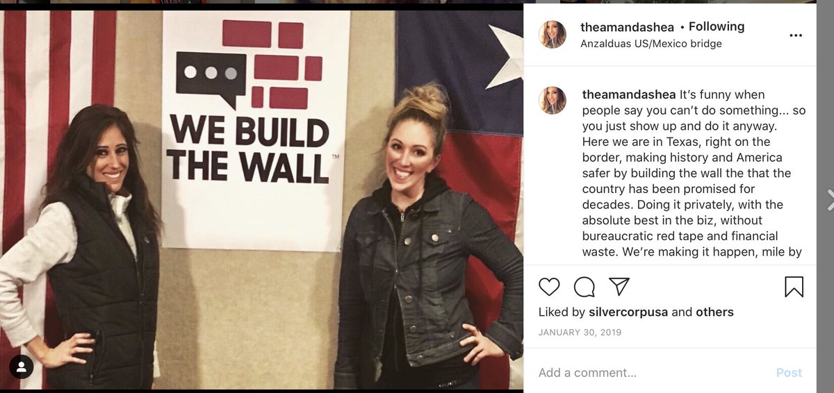 In January, 2019, she was in Anzalduas at the Bridge with her “girls” touting another event to Build The Wall and 2 days earlier, she was in TX with her girl Jennifer Lawrence and Mary Ann Mendoza6/