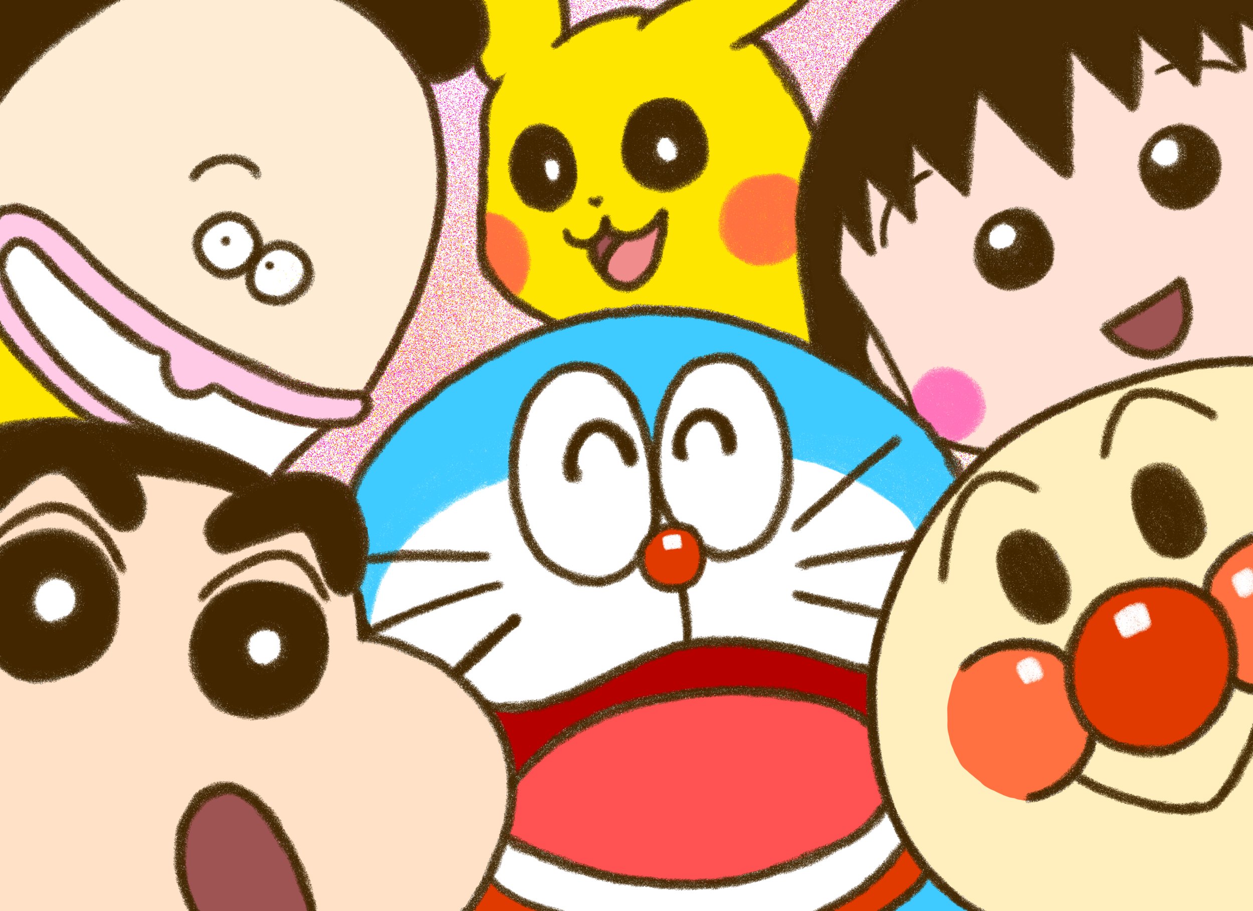 テツロー Tetsuro 国民的アニメキャラ大集合 ドラえもん アンパンマン 野原しんのすけ まる子 ピカチュウ あたしンち T Co 63zeeq5sbo Twitter