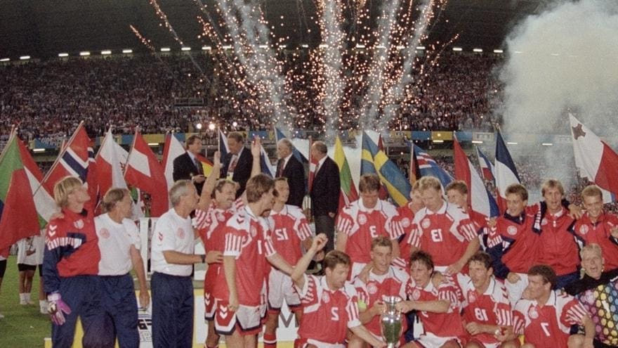 Denmark win Euro 92:Denmark only qualified for Euro 1992 on a technicality after Yugoslavia were disqualified over warfare in their country. Despite this, they went on to stun Europe and win the entire competition after defeating France, Netherlands and Germany.