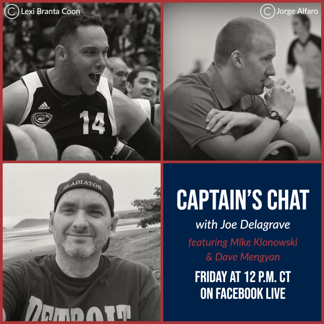 Captain's Chat is back at a special time tomorrow - 12 p.m. CT! Join <a href="/JoeDelagrave/">Joe Delagrave</a> and his guests, David Mengyan and Mike Klonowski, on Facebook to discuss all things @USQRA, including its relationship with USA Wheelchair Rugby.
#USAWR #WheelchairRugby #USQRA #CaptainsChat