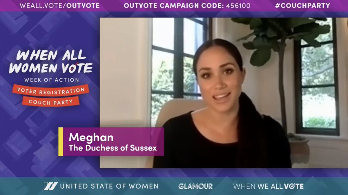 “If you don’t vote, you’re complicit. If you are complacent, you’re complicit” — Meghan and her ponytail said GET TRUMP OUT! #CouchParty #WhenAllWomenVote