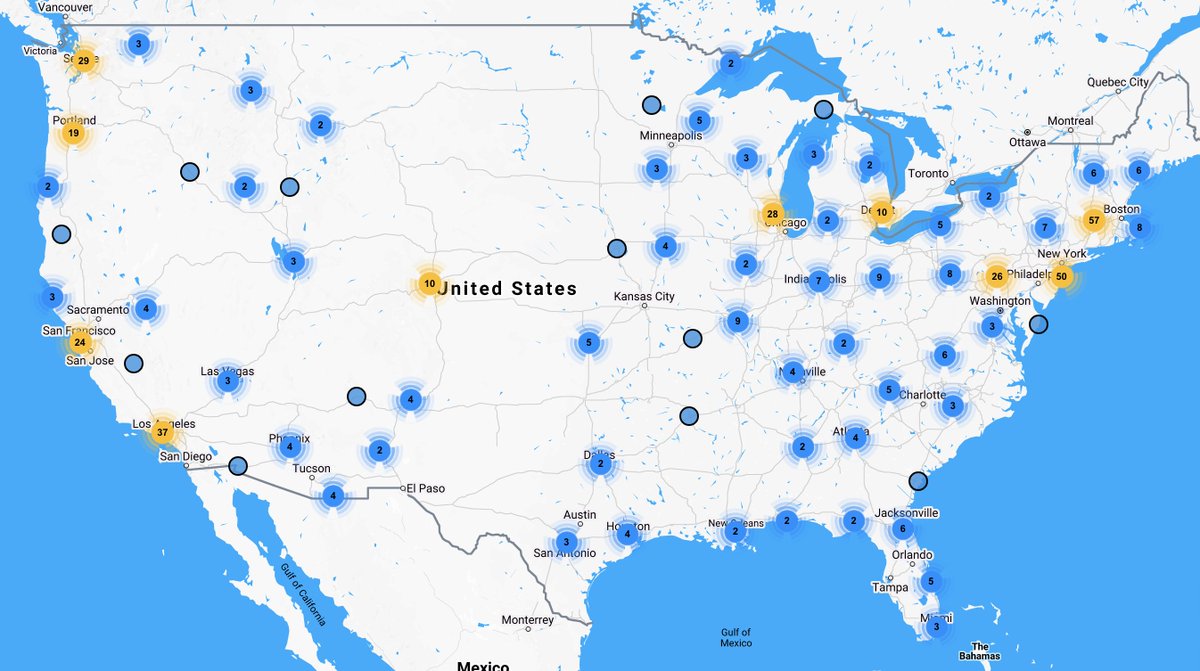 A map of the United States shows dots representing events taking place across the country this Saturday.