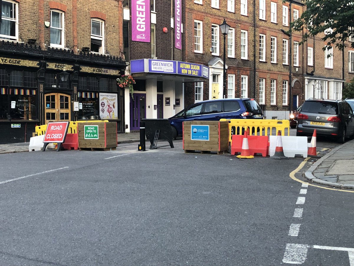Continue on down to the Greenwich Theatre and the changes soon become apparent. No through traffic for cars, vans and lorries and only a tight space for vehicles that ignored the signs to turn around. Priority now for  and pedestrians.