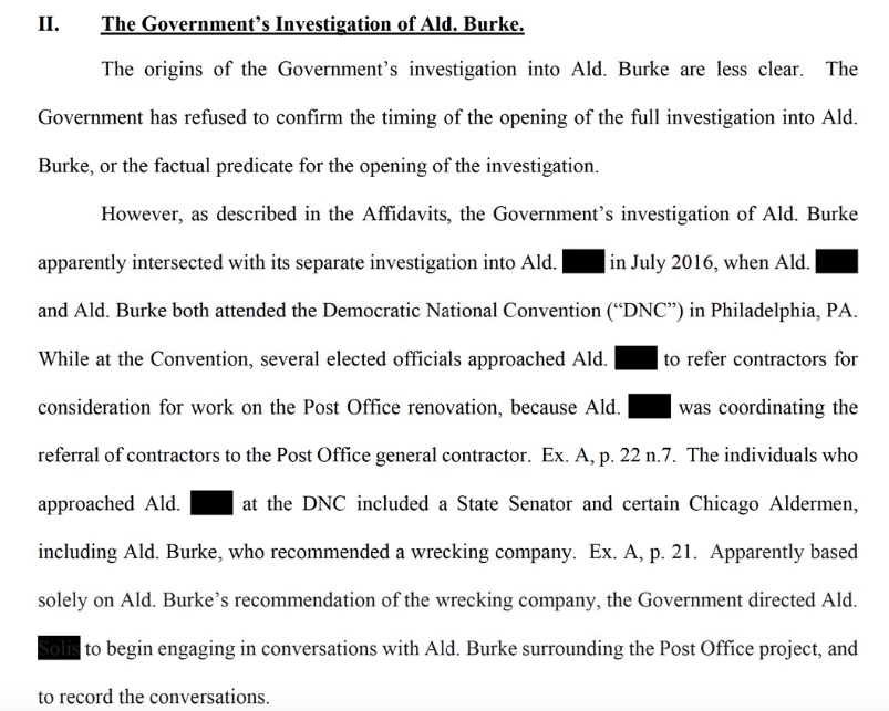 Burke's lawyers say it is "less clear" when the feds began investigating him, but that investigation appeared to intersect with the Solis investigation at the 2016 Democratic National Convention in Philadelphia.