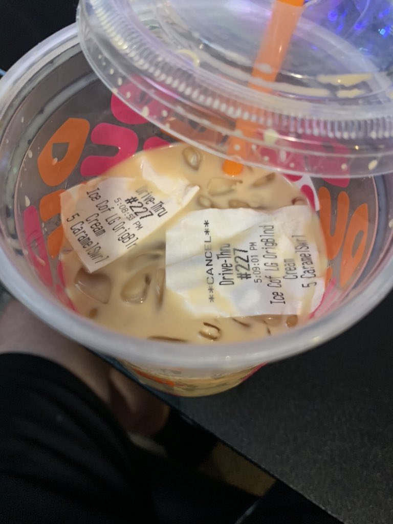 zachmann36's tweet photo. @dunkindonuts this is disgusting, 2 old recepits in my coffee! With a pandemic going on!!! Not ok https://t.co/XpRPWrMYG6