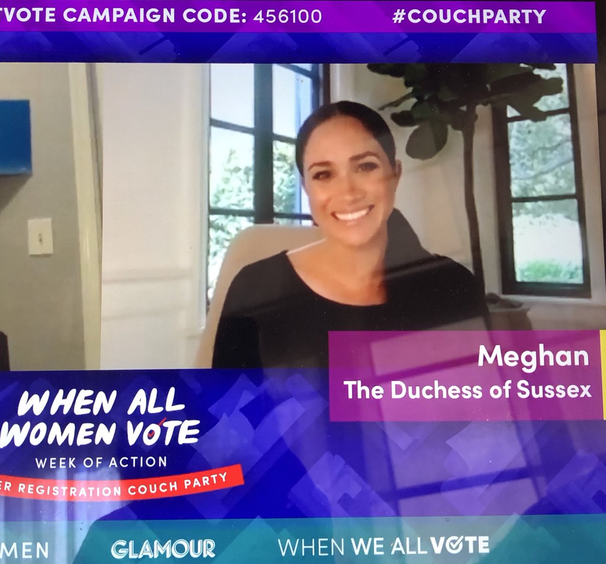 “If you don’t vote, you’re complicit. If you are complacent, you’re complicit” —#MeghanMarkle #CouchParty #WhenAllWomenVote