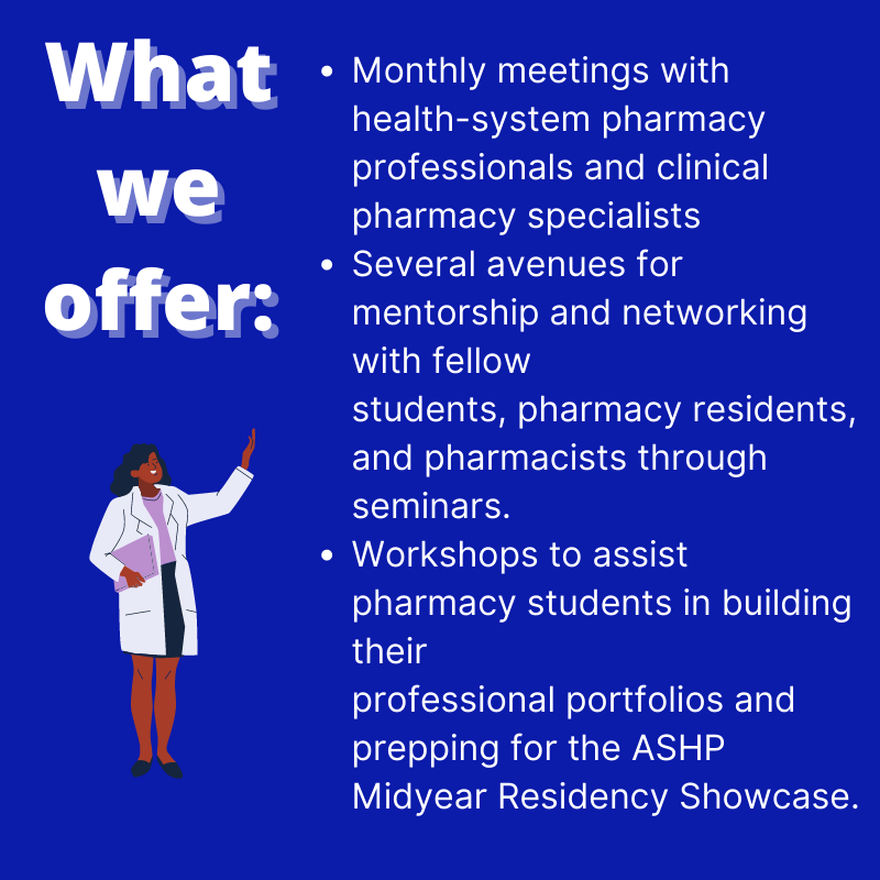 HU_SSHP's tweet photo. We host monthly meetings where you can learn more about clinical pharmacy practice from current residents and pharmacists. We also host workshops to build your professional portfolio! https://t.co/GxhokaF9X4