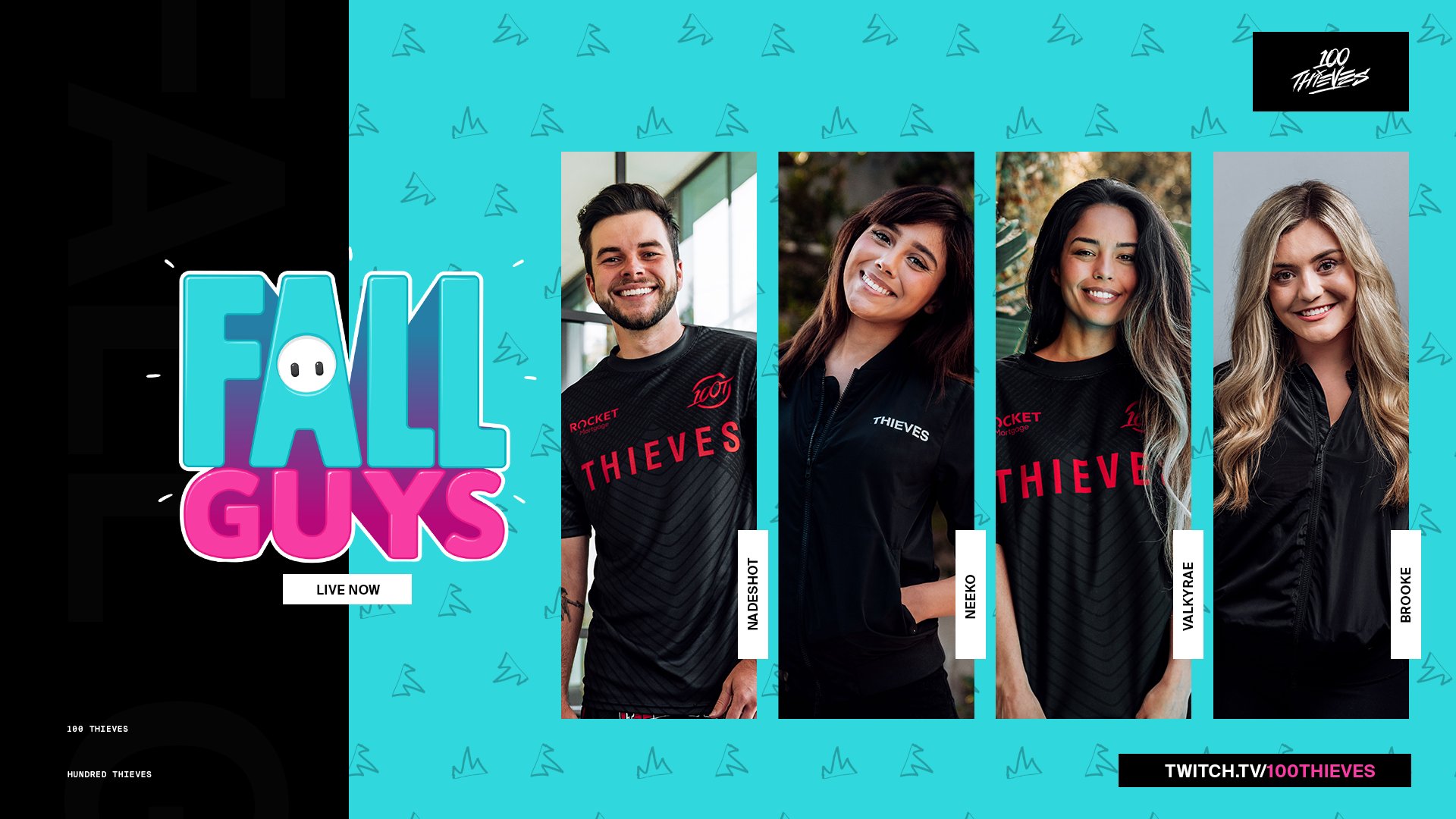 100 Thieves Esports on X: The whole gang is here! Watch as @Nadeshot,  @brookeab, @neekolul and @Valkyrae squad up to see who can take the most  👑's in Fall Guys! Watch