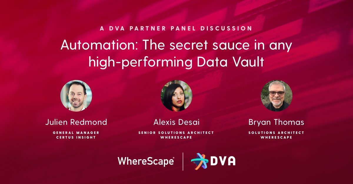 certus_insight's tweet photo. Automation is the secret sauce in any high-performing Data Vault. 

Find out why in this @datavaultapac Partner Panel Discussion brought to you by @Wherescape. https://t.co/hz9rnB54Ql

#datawarehouse #datamanagement #datavault https://t.co/zJSy9FkMZu