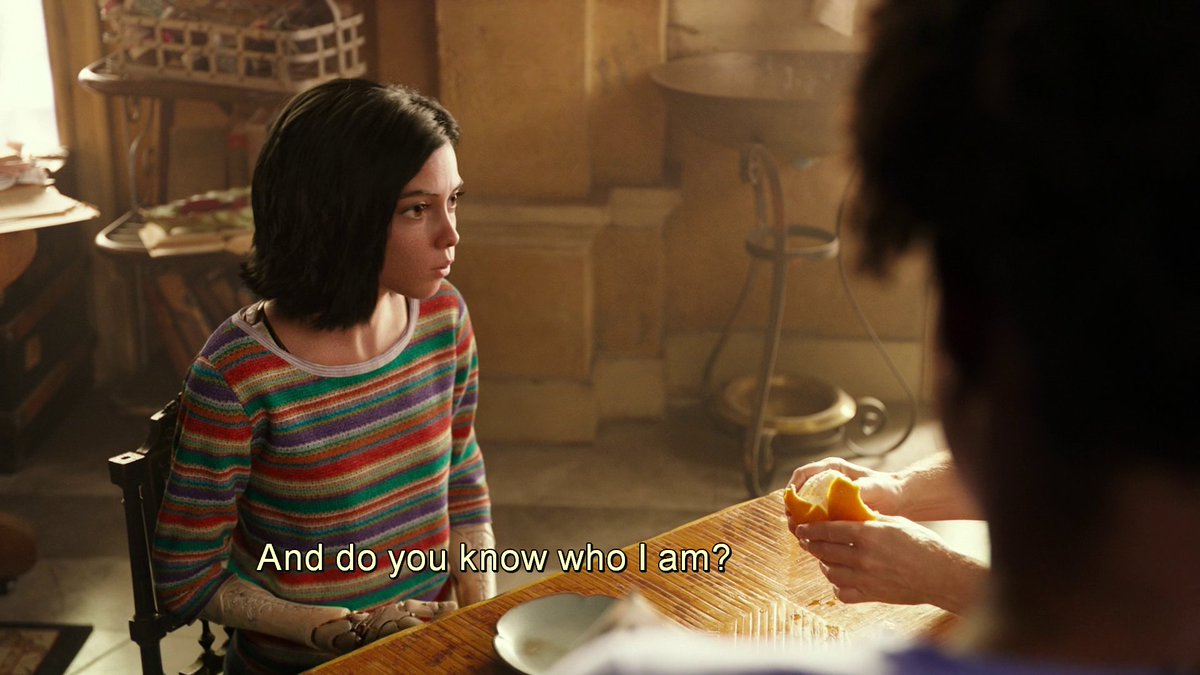 one of the central tensions of the film is between Alita's journey towards actualization and Ido's desire for her to fulfill the role he assigns her. but at first these perspectives are flipped: Alita looks to her parent for identity, and Ido prods her to look inwards
