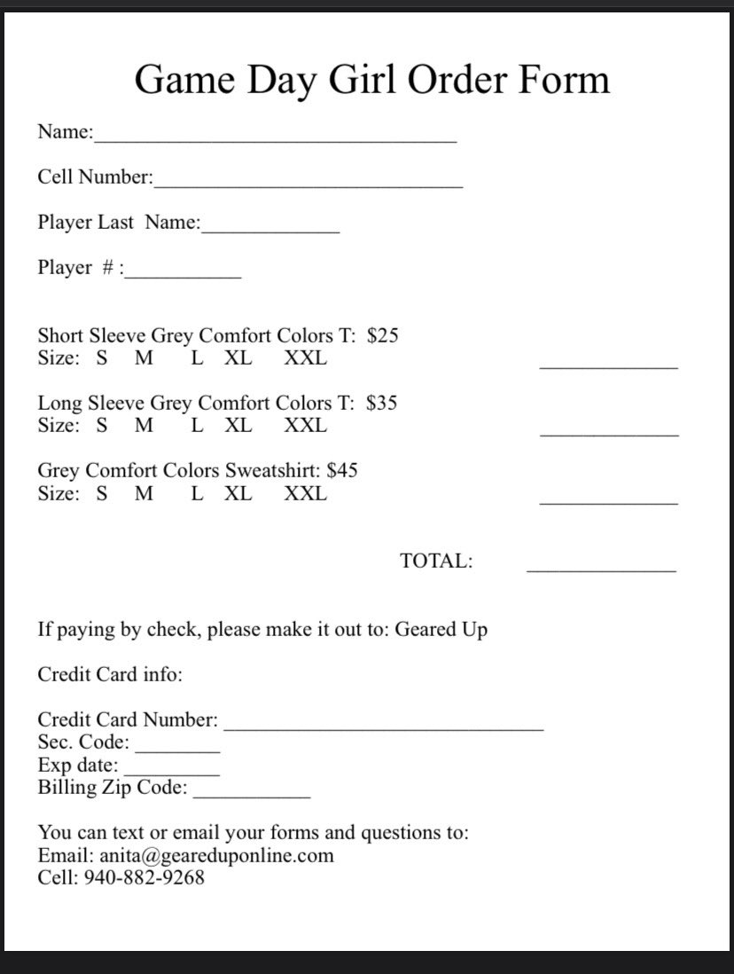 attention all football players/game day girls!! ❤️here are the shirts and order forms for this year- please fill it out and send in asap! 🏈🤩