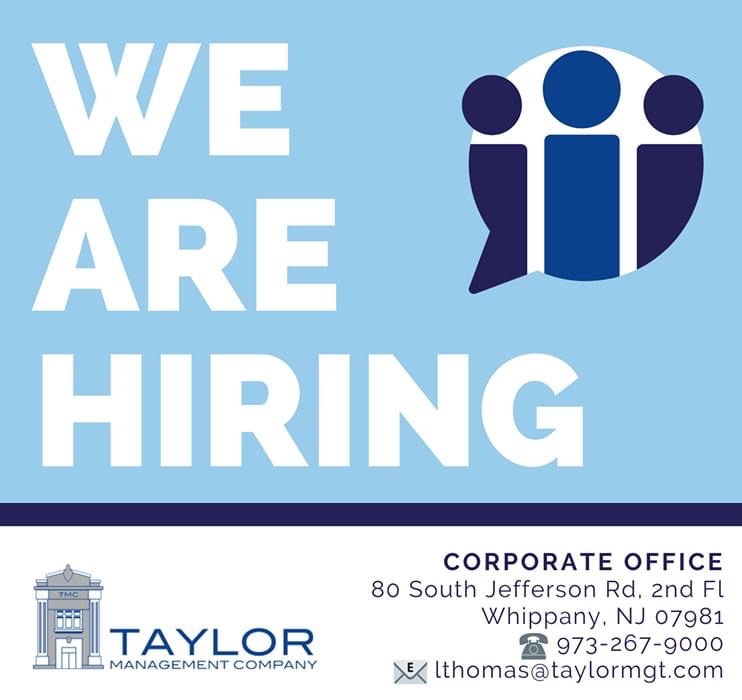 TaylorMgt's tweet photo. We're #Hiring!👥 Taylor is looking for experienced #CommunityManagers, #AssistantManagers & #Admins! Please email Larry Thomas LTHOMAS@TAYLORMGT.COM if you are interested in any positions. https://t.co/FkarlzQOQj
#TaylorManagement #ManagementCompany #CAI #CAINJ #IREM #NJAA https://t.co/2bmKIK1tO2