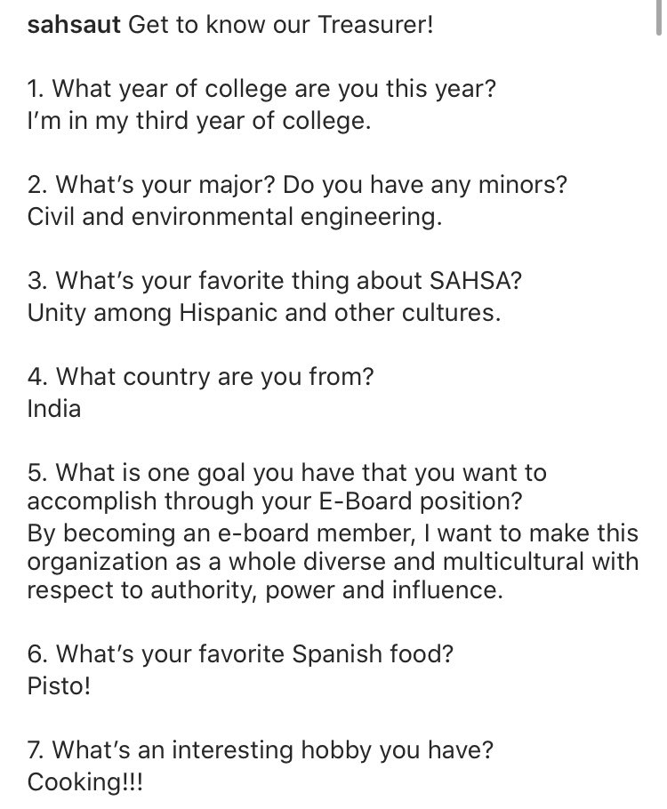 Get to know our 2020-21 SAHSA Treasurer!!! 🤩👍✨💖