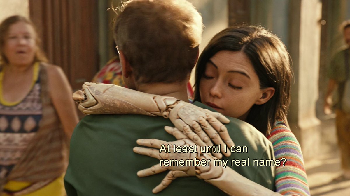 when Ido gives her the name Alita, it's a sweet moment, but it's also immediately conditional: she accepts only temporarily, until she figures out her true self. (spoiler: her true self is not a memory to be unlocked but a determined, purposeful amalgamation of influences!!!)
