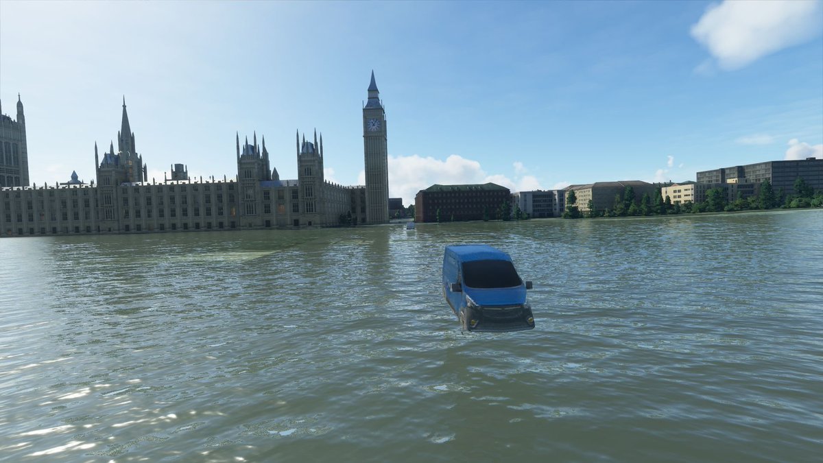 Nice Microsoft Flight Simulator glitch examples in this article by  @bucksexington My favorite is this pair where the bridges of London are underwater, but the good people of London just keep driving across them. https://www.rockpapershotgun.com/2020/08/19/microsoft-flight-simulators-terrain-glitches-are-excellent-places-to-visit/amp/?__twitter_impression=true