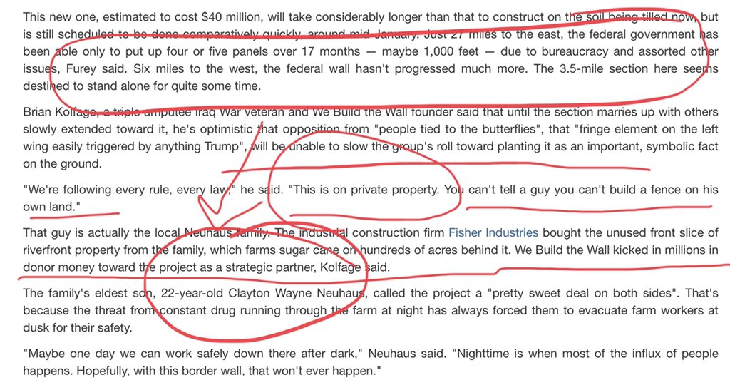 The story deserves more discussion because they cheated again.The purchased the property to bypass the regulations. And are building the fence/wall in the flood plain .Clayton is interesting with a rich history of MAGA8/
