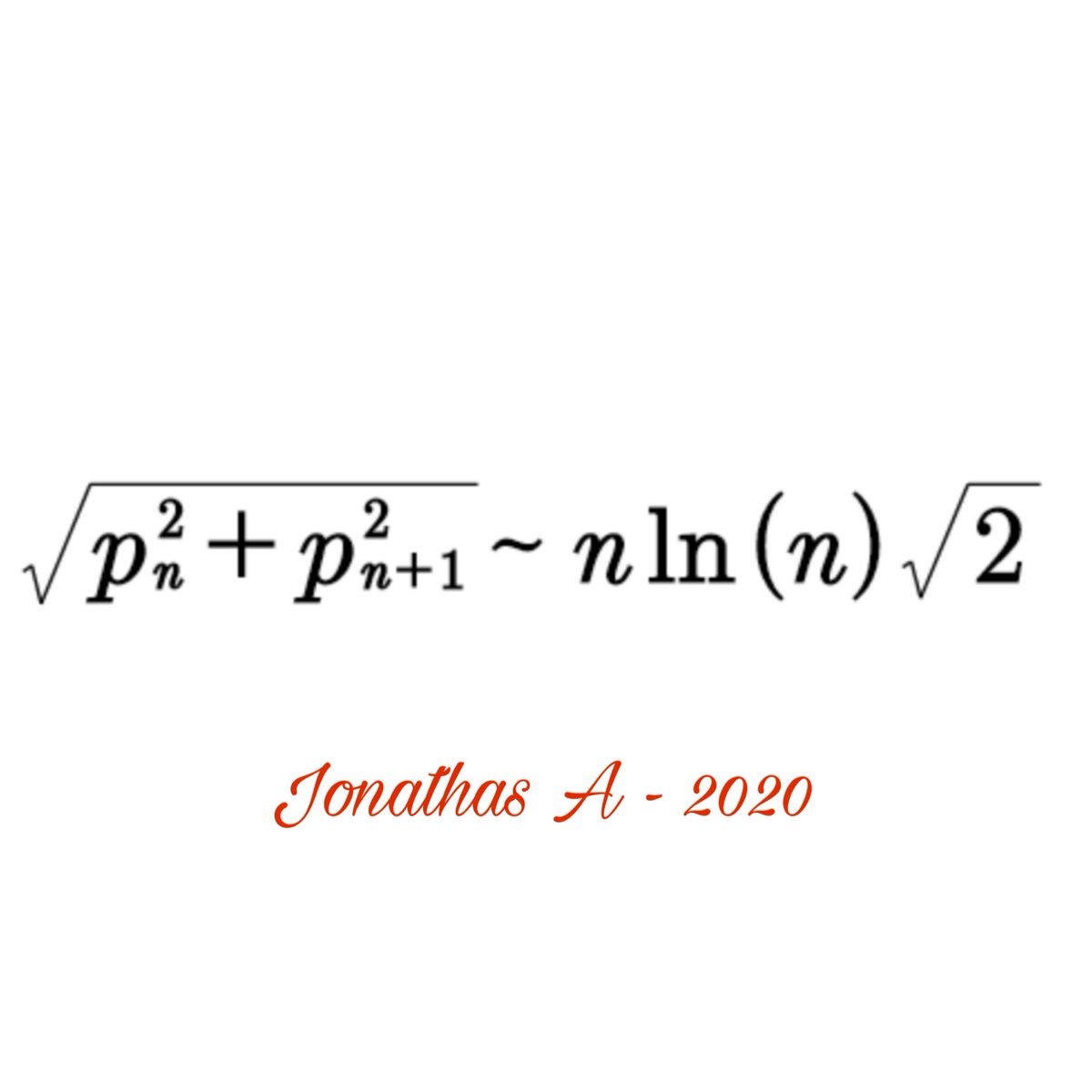 Jonathas2357's tweet photo. Asymptotic formula for the square root of the sum of the squares of two consecutive prime numbers.

#primenumbers #geometry #Mathematics #numbertheory #numeroprimo #geometria #teoriadosnumeros #matematica https://t.co/TowuAZcHlj