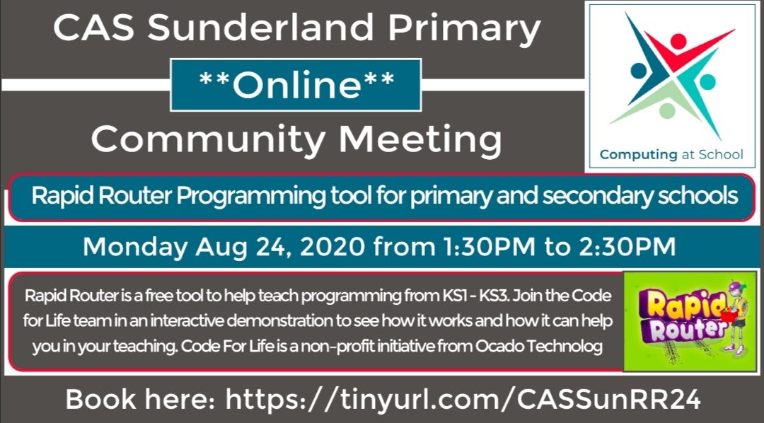 casnortheast's tweet image. @CompAtSch CAS Sunderland Primary are hosting a workshop with @codeforlifeuk next Monday looking at the brilliant #rapidrouter programming tool for #primary and #&quot;secondary pupils. codeforlife.education/rapidrouter/ Sign up is here tinyurl.com/CASSunRR24