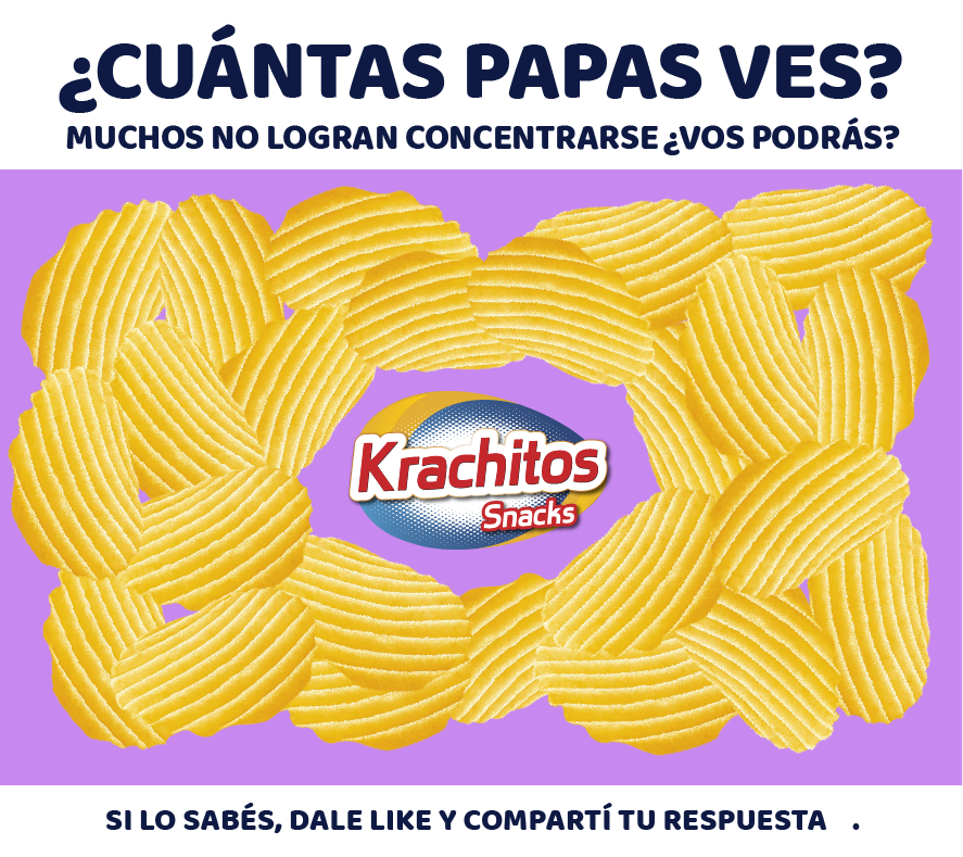 krachitos_'s tweet photo. Sabías que muy pocos logran contar la cantidad de papas sin ayuda de sus dedos. ¿Vos podrás superar este desafío? Jugá con Krachitos y prepárate para más juegos y sorpresas.
#papas #krachitos #siemprekrachitos #snackargentino #lologre #yopuedo https://t.co/rXumWKmuky