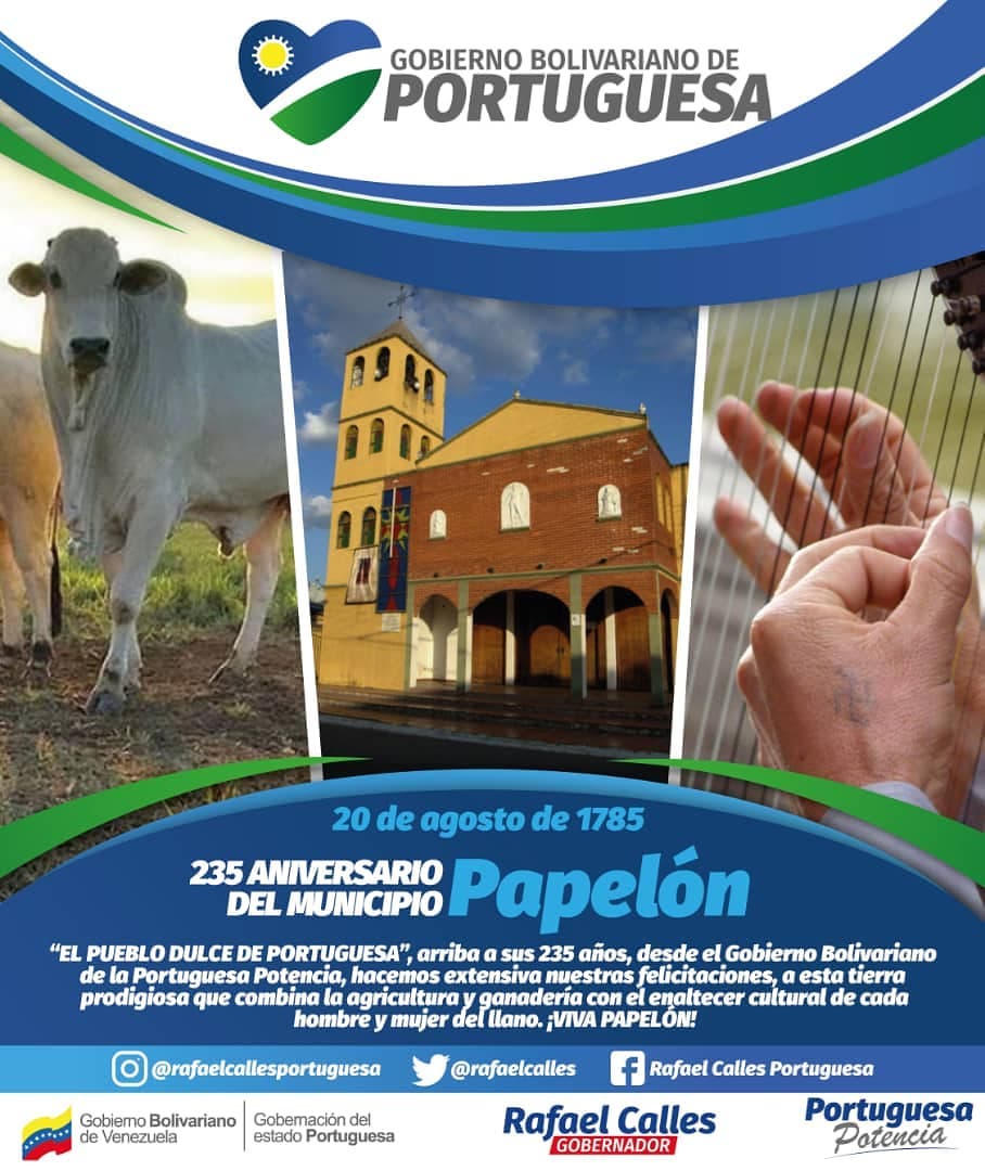 rafaelcalles's tweet photo. 235 ANIVERSARIO DEL MUNICIPIO #PAPELÓN.
.
.
"El Pueblo dulce de Portuguesa"
.
.
 ¡VIVA PAPELÓN!.
.
.
@nicolasmaduro @drodriven2 @PartidoPSUV https://t.co/HEIp8W8TV6