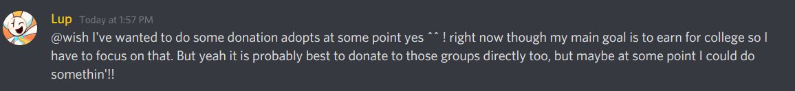 lupis has a massive following, so i asked if she would consider doing charity commissions. unfortunately, the full screenshots are lost because the server was deleted. these were the screenshots i could find (the second one was after i expressed disappointment at her response)